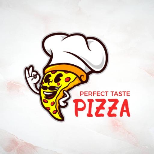 Cheerful Cartoon Chef Slicing Delicious Pizza Logo Template