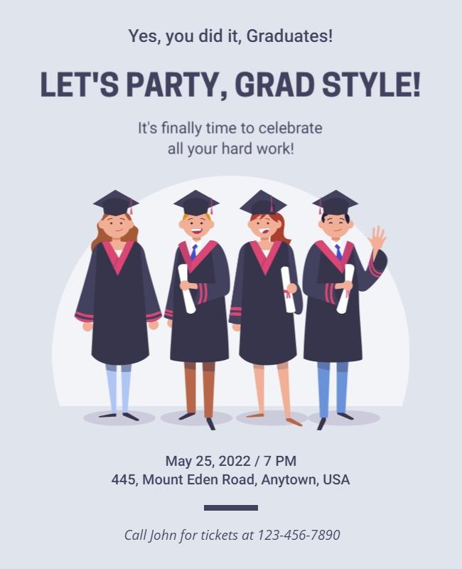 Cheerful Cartoon Graduation Celebration Party Poster Template
