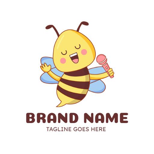 Cheerful Cartoon Honeybee Singing with a Microphone Logo Template