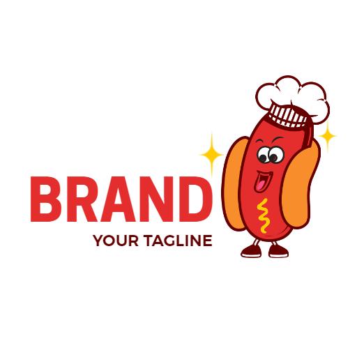 Cheerful Cartoon Hotdog Character with Cooking Hat Logo Template