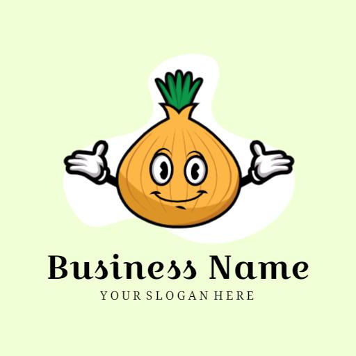 Cheerful Cartoon Onion Character with Green Spikes Logo Template