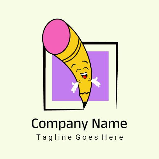 Cheerful Cartoon Pencil Design for Artistic Drawing Logo Template