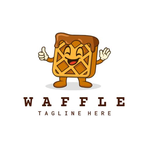 Cheerful Cartoon Waffle Character with Delicious Toppings Logo Template