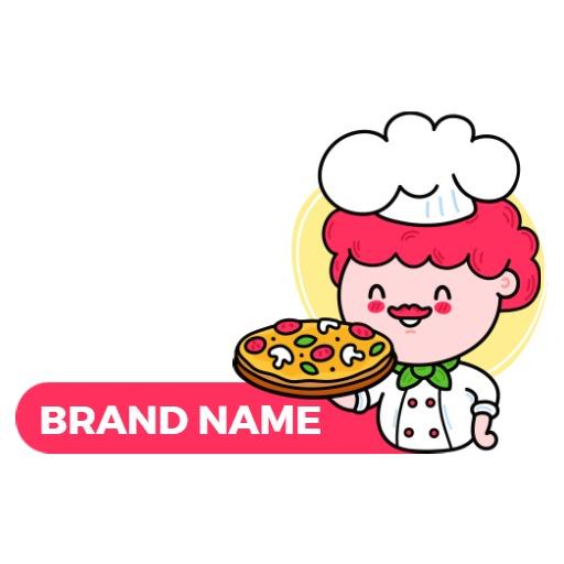 Cheerful Chef Character Holding Pizza for Food Brand Logo Template