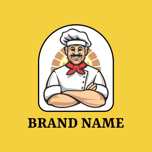 Cheerful Chef in Bright Yellow Background for Food Logo Template