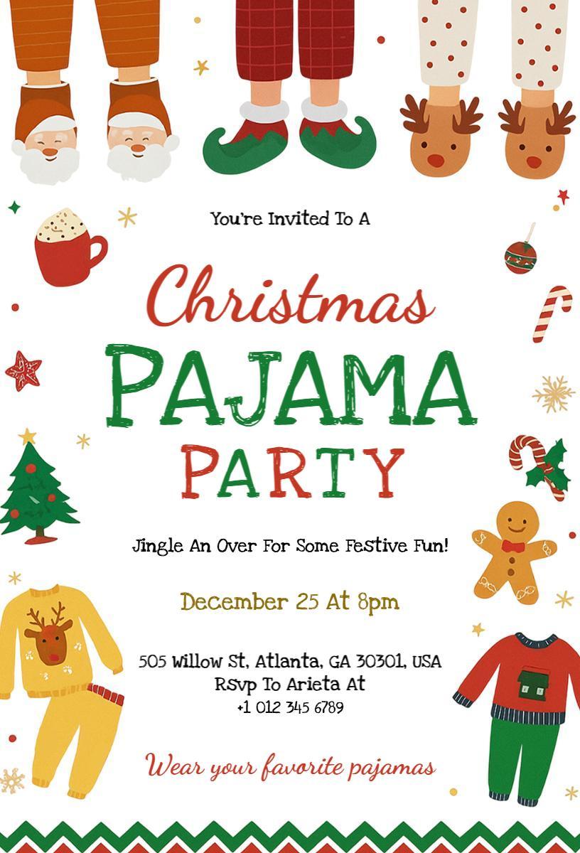 Cheerful Christmas Pajama Party Celebration Invitation Template