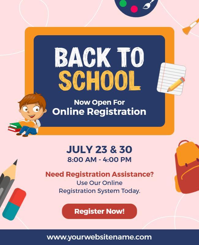 Cheerful Colorful Back to School Online Registration Flyer Template