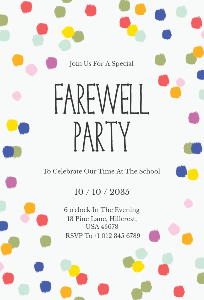 Cheerful Colorful School Farewell Party Invitation Template