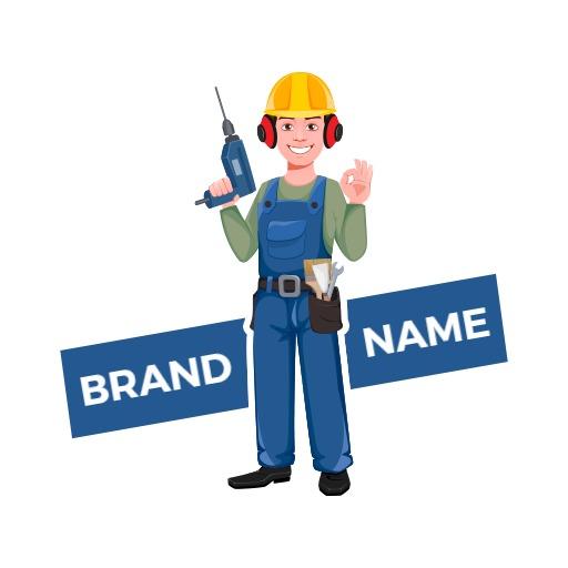 Cheerful Construction Worker Ready for Tasks Character Logo Template