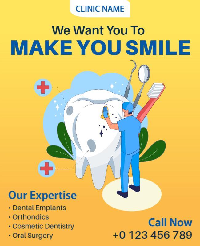 Cheerful Dental Care Service with Cartoon Tooth Poster Template