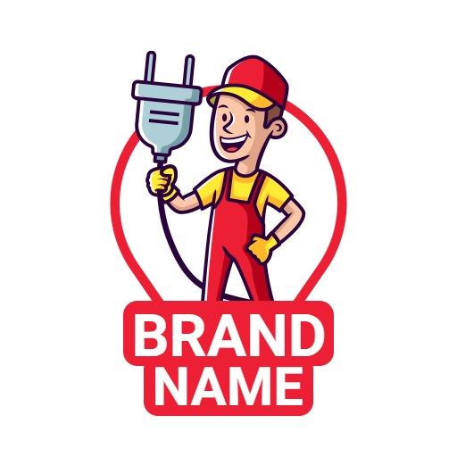 Cheerful Electrician Character with Power Tool Logo Template