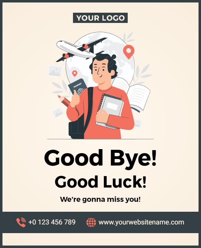 Cheerful Farewell Travel Theme Goodbye Good Luck Poster Template