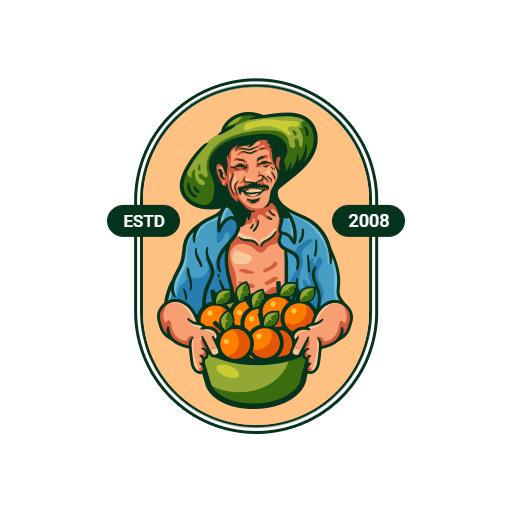 Cheerful Farmer Holding Fresh Harvested Oranges Logo Template