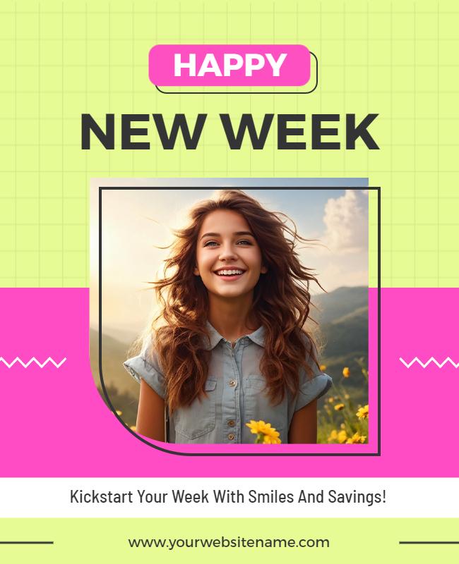 Cheerful Green and Pink New Week Motivation Poster Template