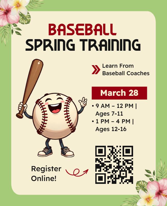 Cheerful Green Baseball Spring Training Event Poster Template