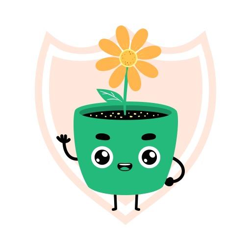 Cheerful Green Plant Mascot with Flower Design Logo Template