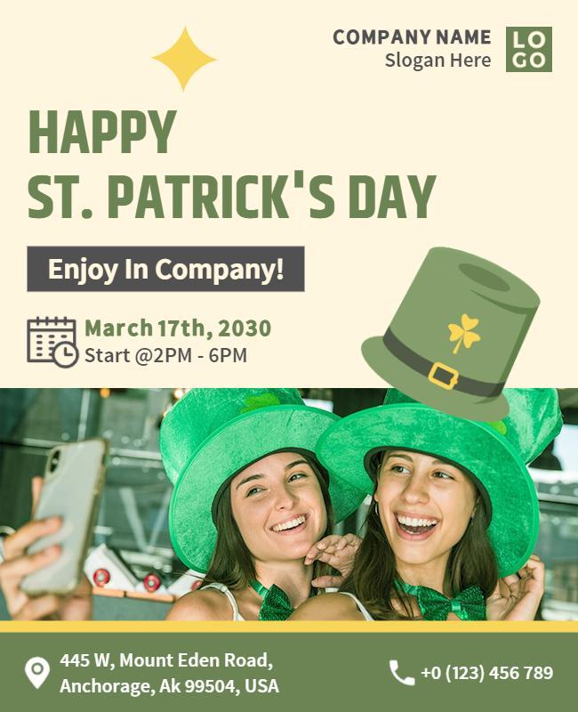 Cheerful Green Shamrock St. Patrick's Day Festivities Poster Template