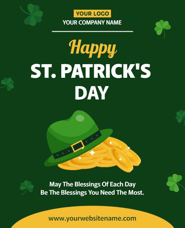 Cheerful Green Shamrock St. Patrick's Day Greeting Poster Template