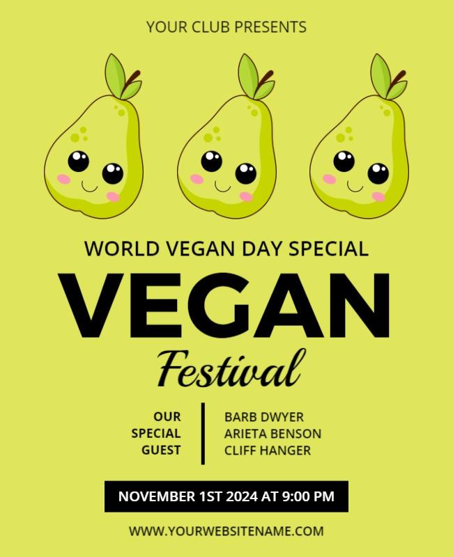 Cheerful Green Vegan Festival with Cute Pears Poster Template