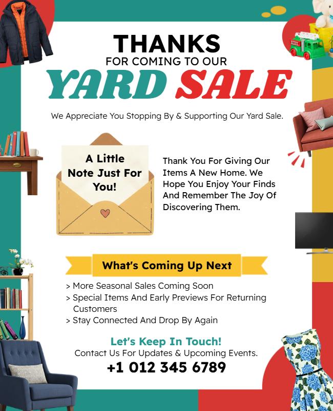Cheerful Green Yard Sale Thank You and Preview Flyer Template