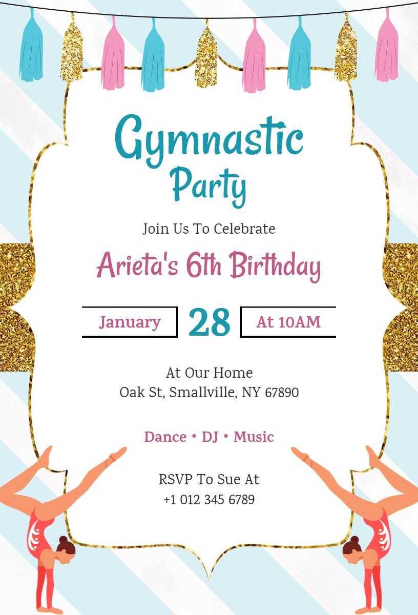 Cheerful Gymnastics Birthday Celebration Invitation Template