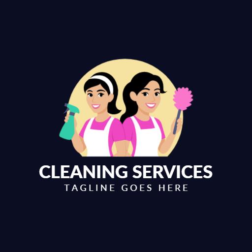 Cheerful Housekeeping Team Representing Cleaning Service Logo Template