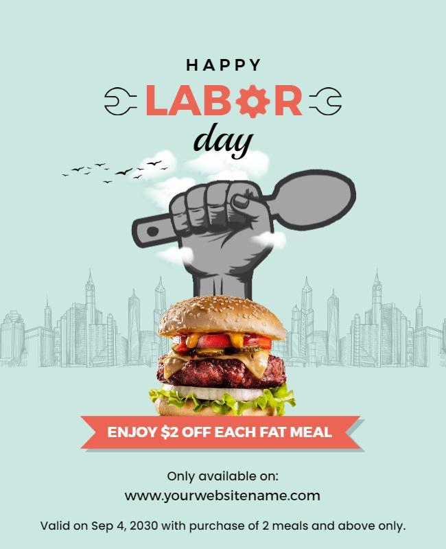 Cheerful Labor Day Burger Promotion Poster Template