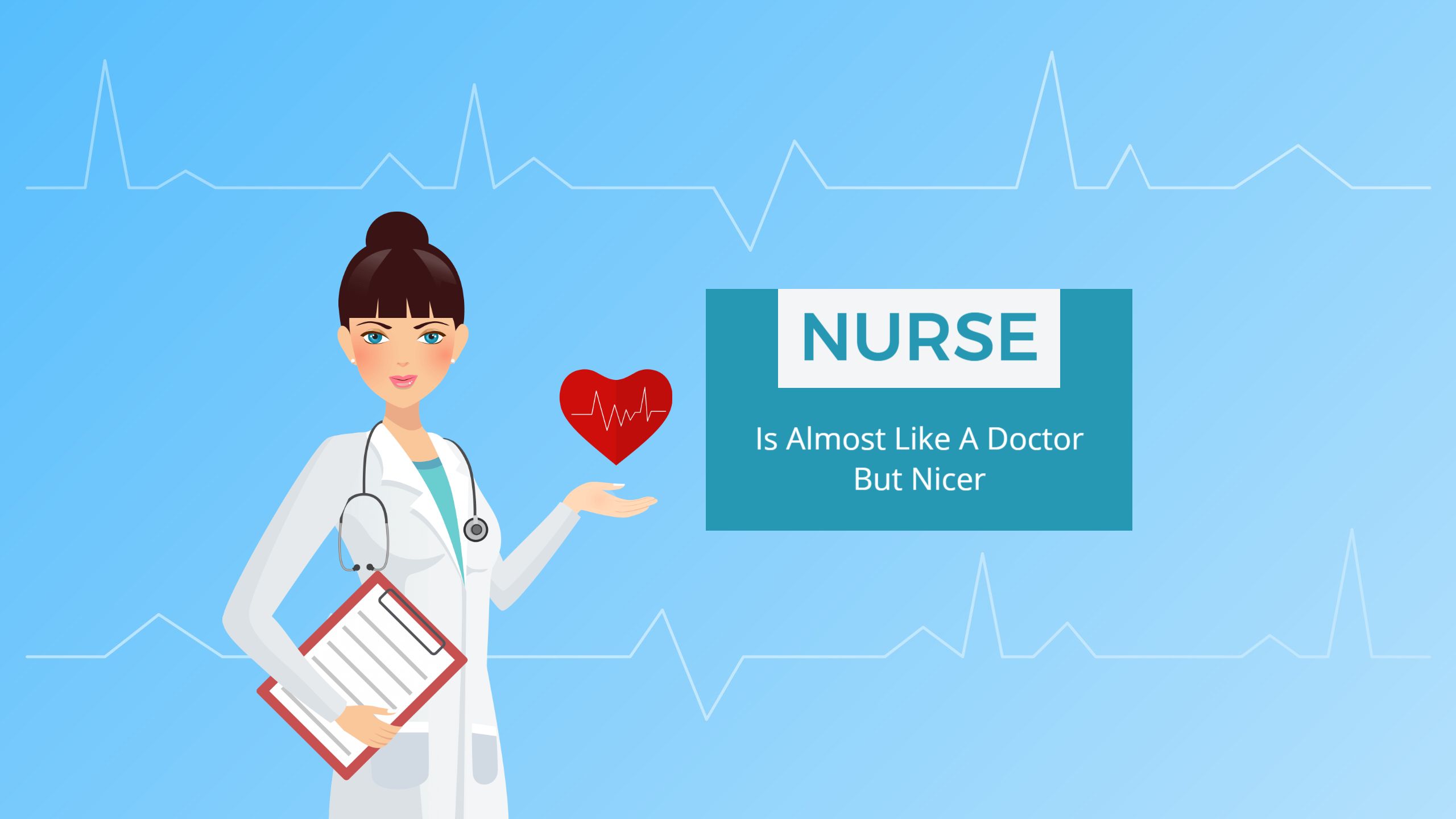 Cheerful Nurse Illustration with Heart on Light Blue YouTube Banner Template