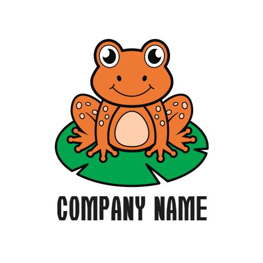 Cheerful Orange Frog Sitting on Lily Pad Logo Template