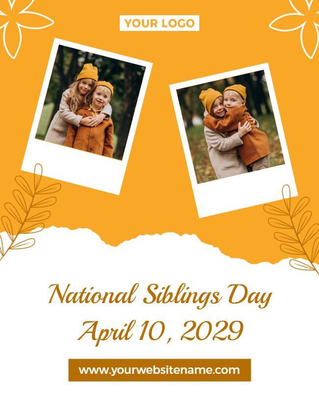 Cheerful Orange National Siblings Day Celebration Poster Template