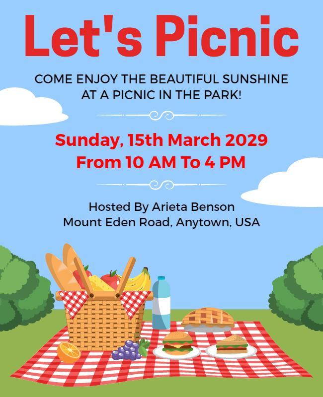 Cheerful Outdoor Picnic Gathering Invitation Poster Template
