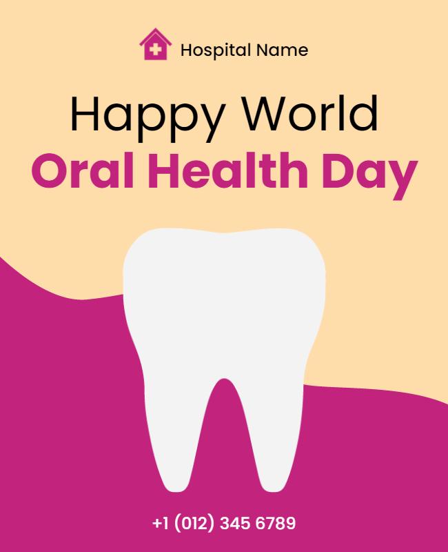 Cheerful Pink Dental Health Awareness Day Poster Template