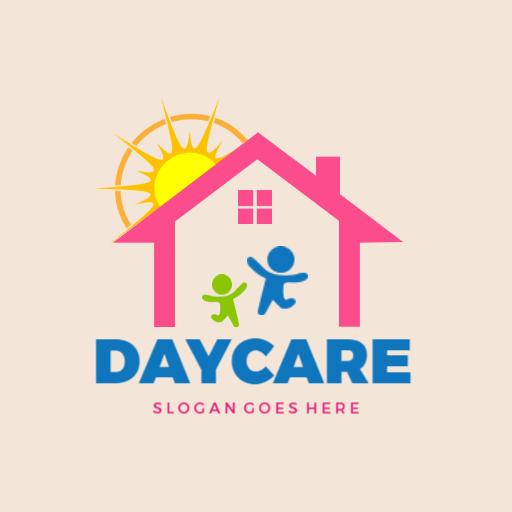 Cheerful Pink House with Kids Representing Daycare Logo Template
