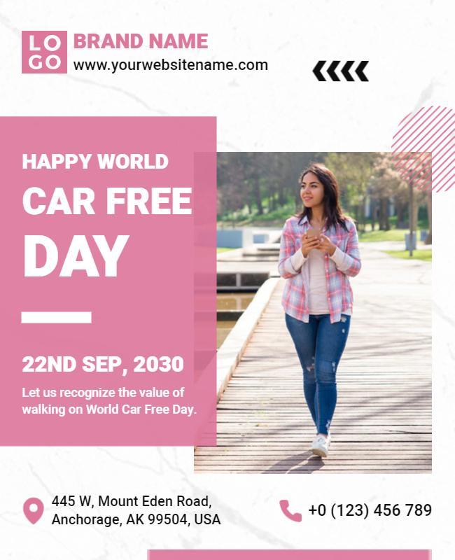 Cheerful Pink Outdoor Car Free Day Awareness Poster Template