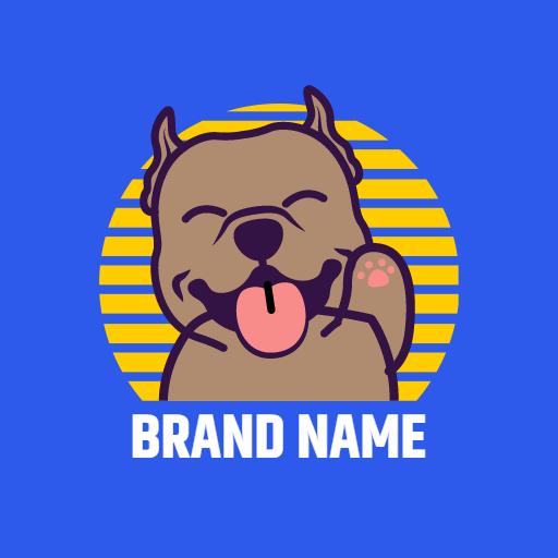 Cheerful Pitbull Character with Bright Blue Background Logo Template