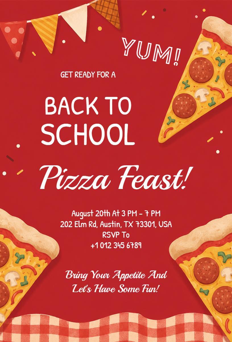 Cheerful Pizza Feast Back To School Celebration Invitation Template