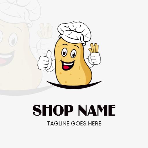 Cheerful Potato Character Chef Creating Delicious Dishes Logo Template