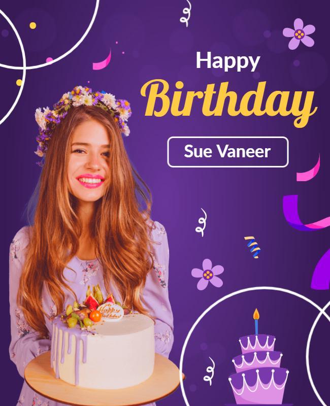 Cheerful Purple Floral Birthday Celebration Poster Template