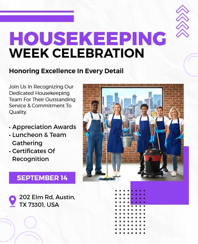 Cheerful Purple Housekeeping Excellence Recognition Flyer Template