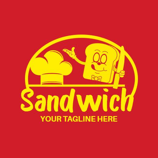 Cheerful Red and Yellow Sandwich Character Chef Logo Template