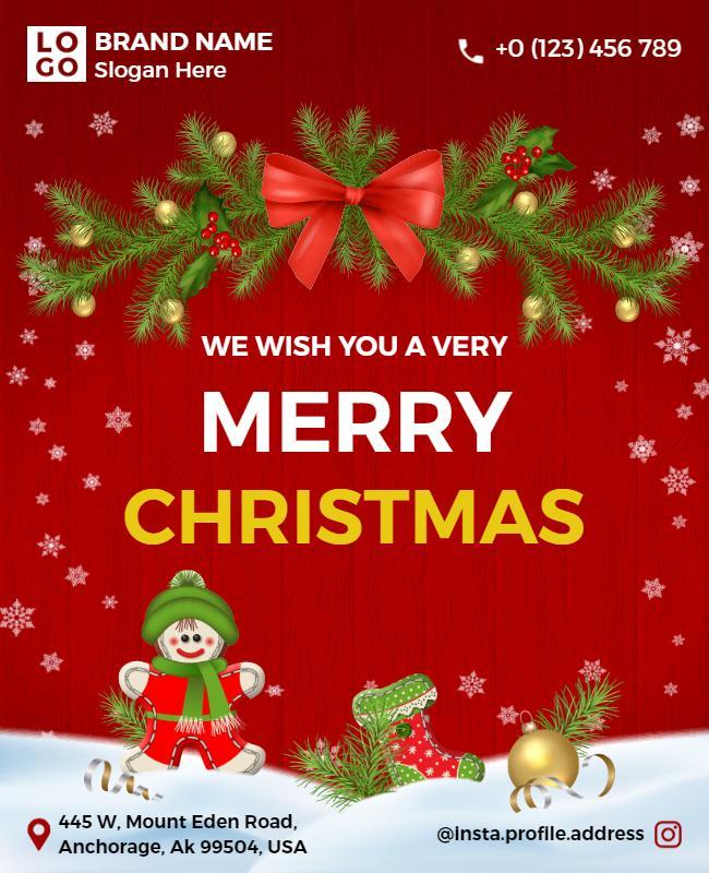 Cheerful Red Holiday Season Merry Christmas Greeting Poster Template