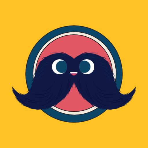 Cheerful Retro Character with Quirky Mustache Logo Template