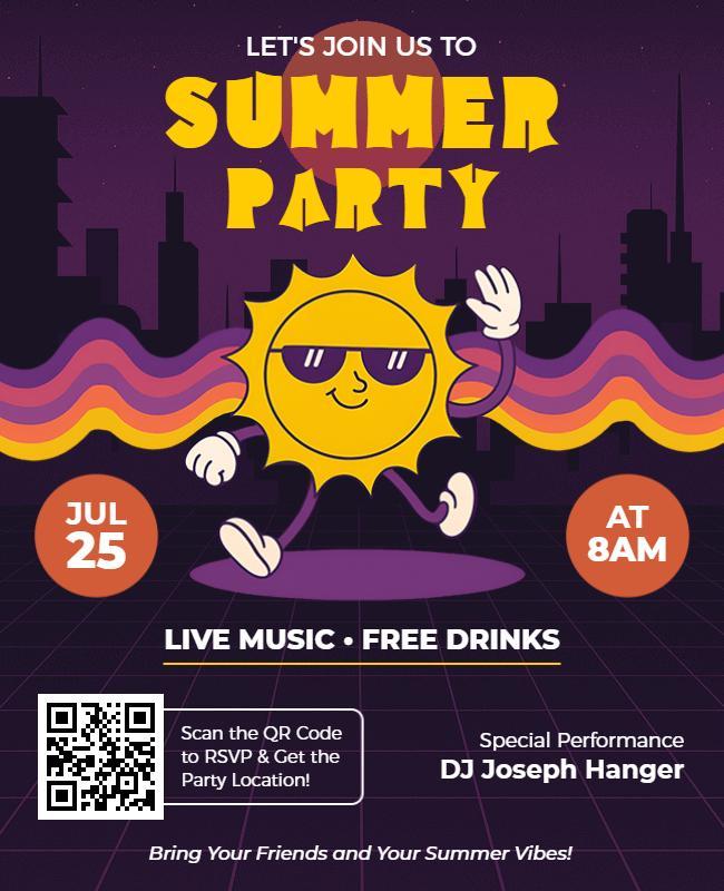 Cheerful Retro Summer Party with Live Music Poster Template