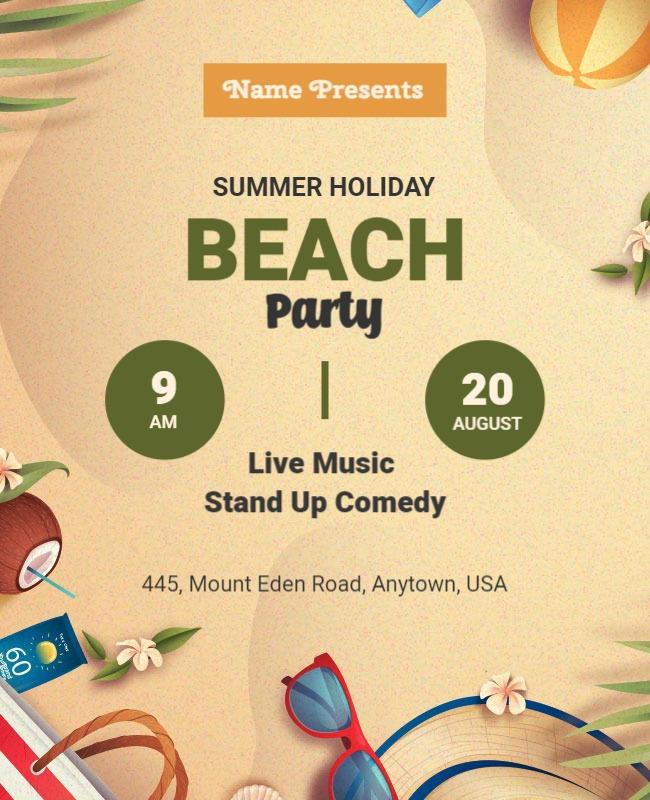 Cheerful Summer Beach Party with Live Music Poster Template