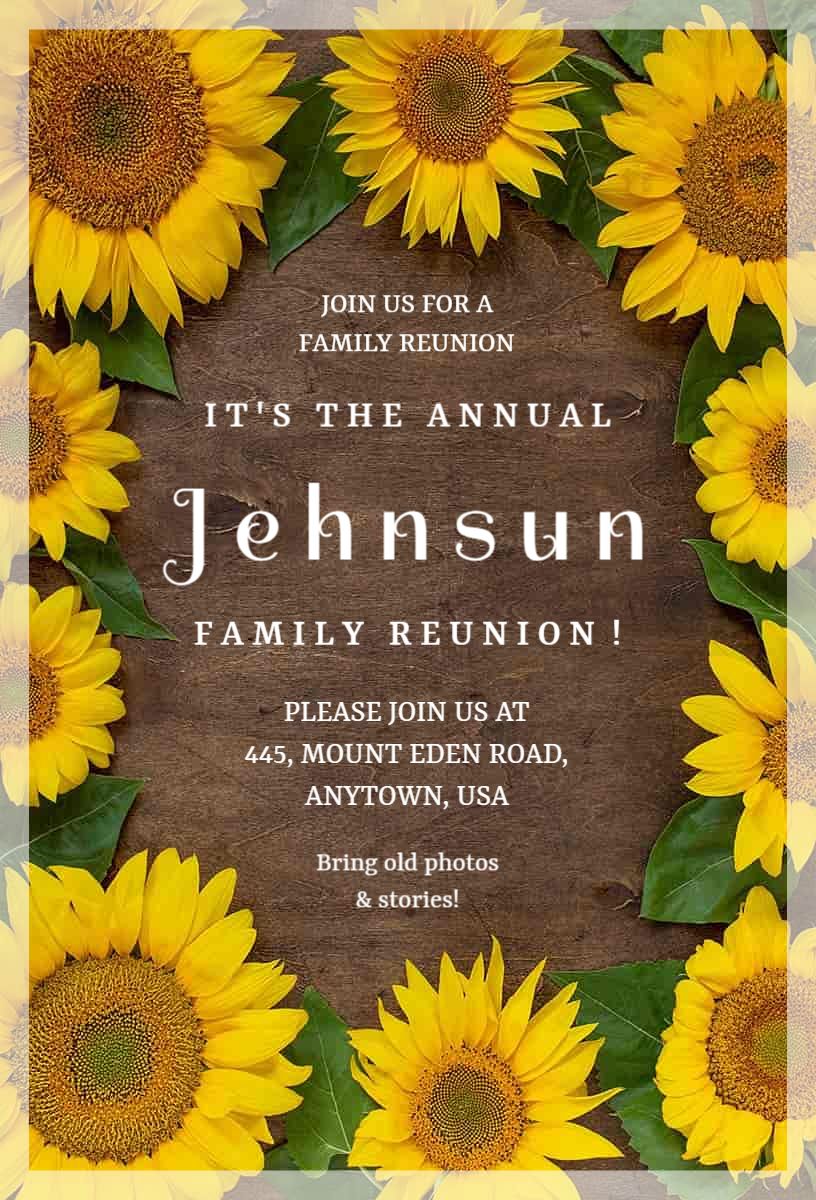 Cheerful Sunflower Annual Family Reunion Invitation Template