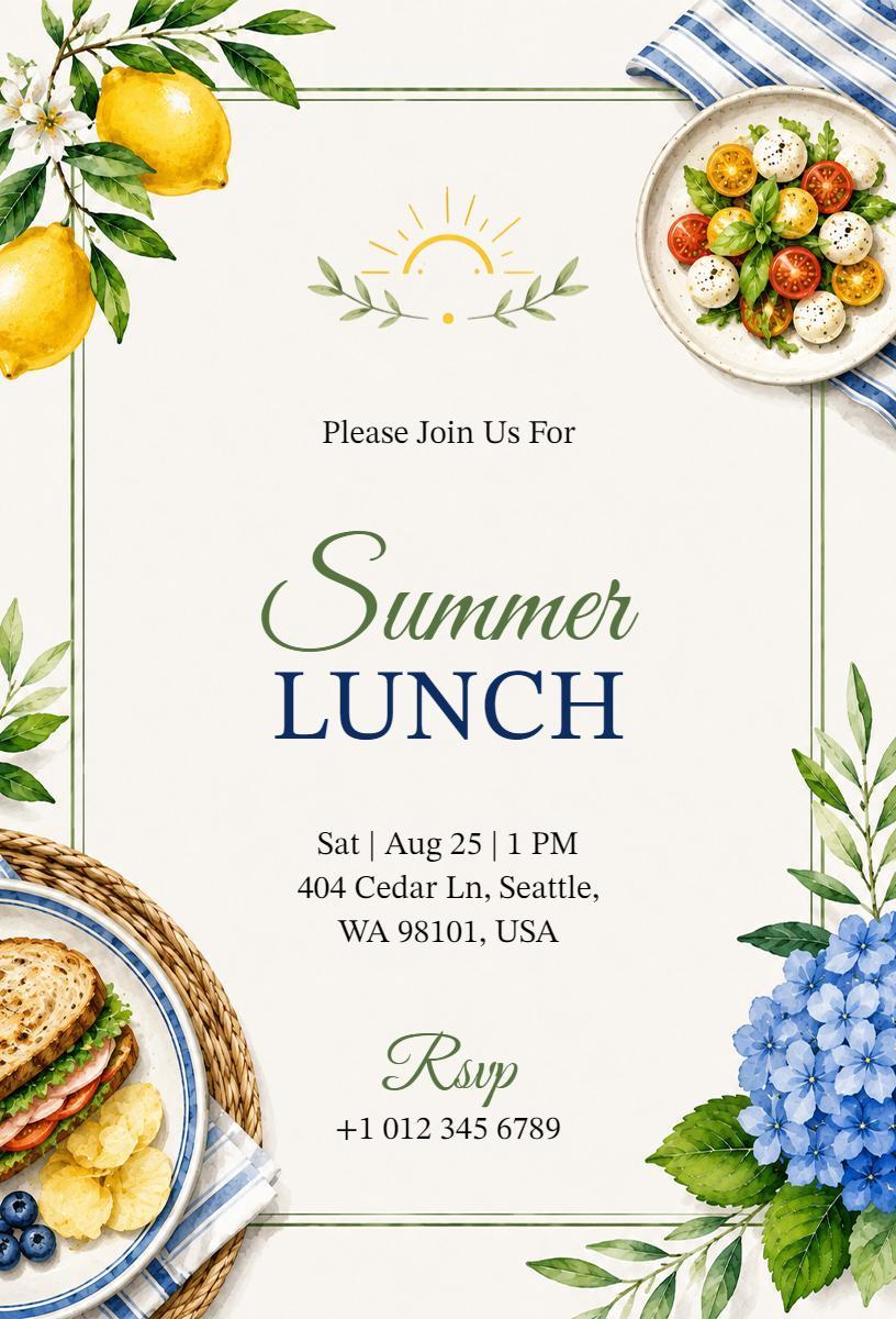 Cheerful Sunny Summer Lunch Gathering Invitation Template