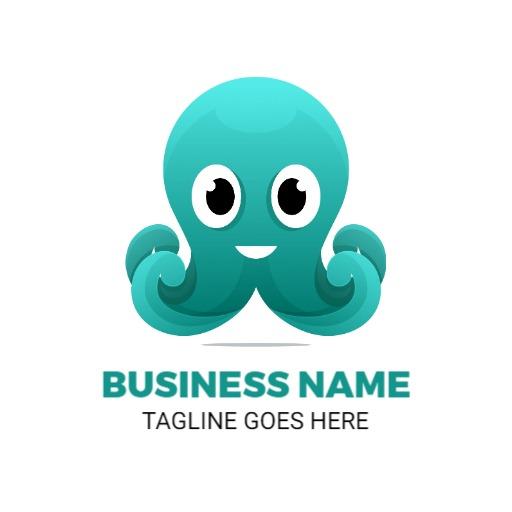 Cheerful Turquoise Octopus Design Showcasing Gradient Logo Template