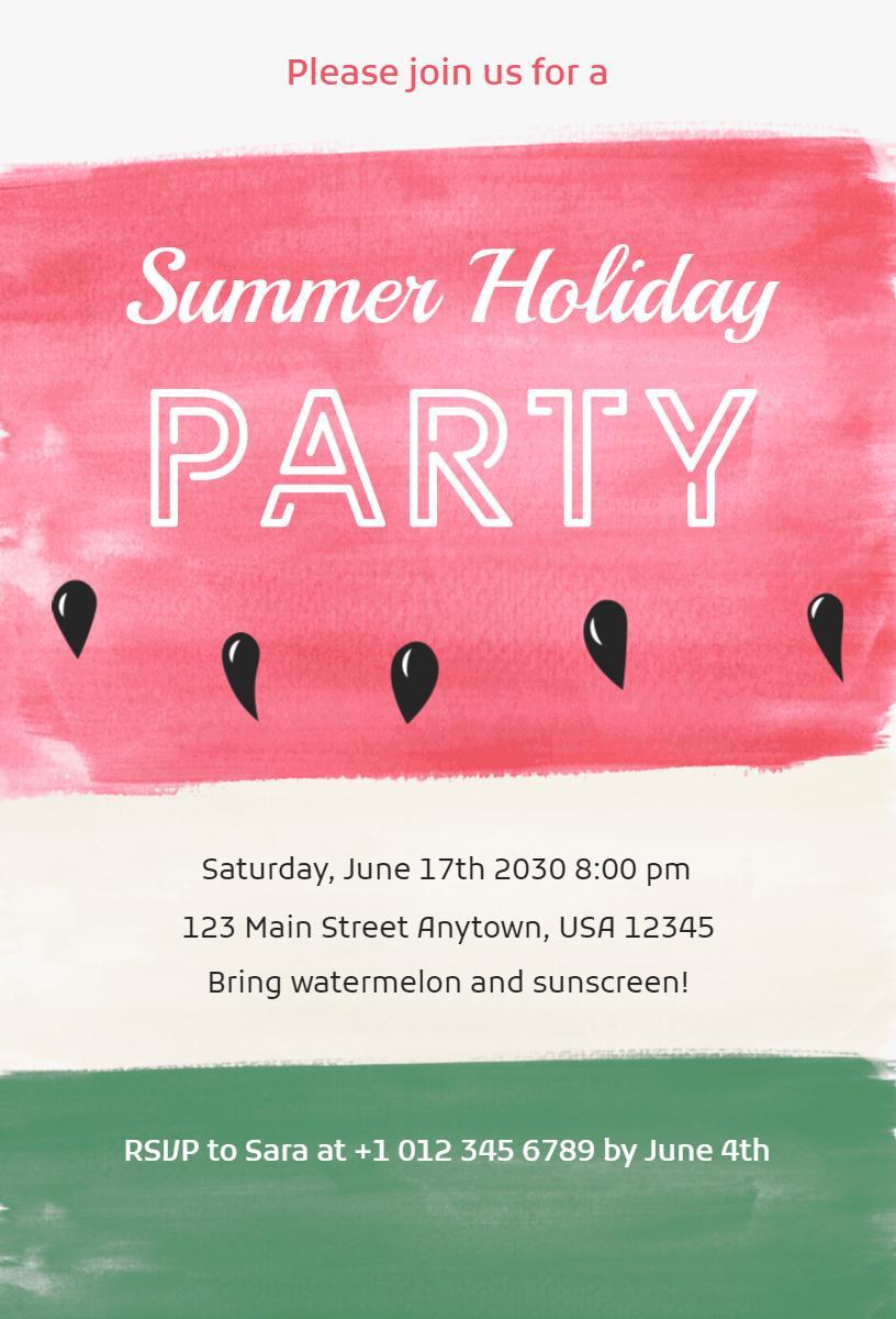 Cheerful Watermelon Summer Holiday Party Invitation Template