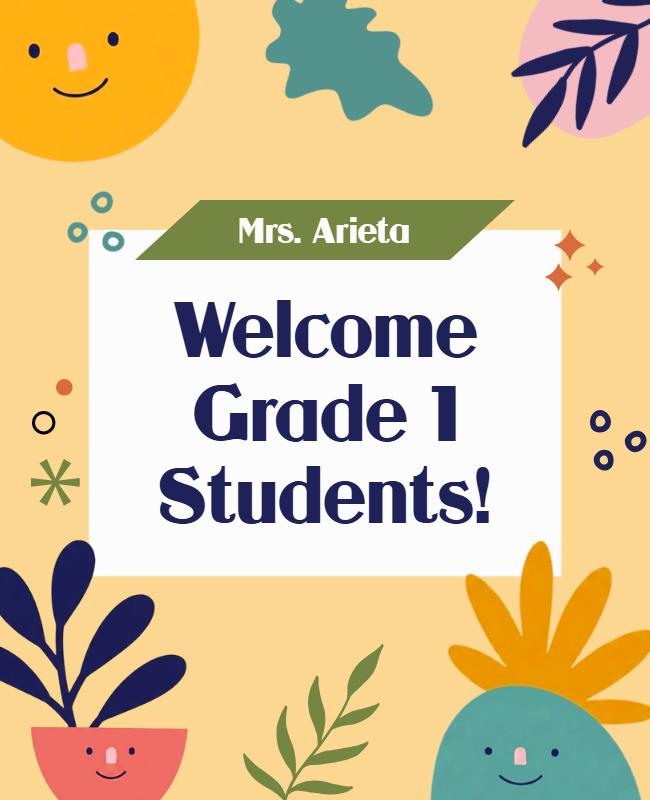 Cheerful Welcome First Grade Classroom Poster Template