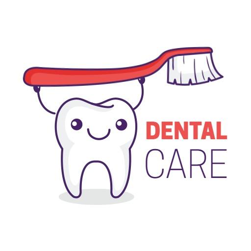 Cheerful White Tooth with Toothbrush Promoting Dental Care Logo Template